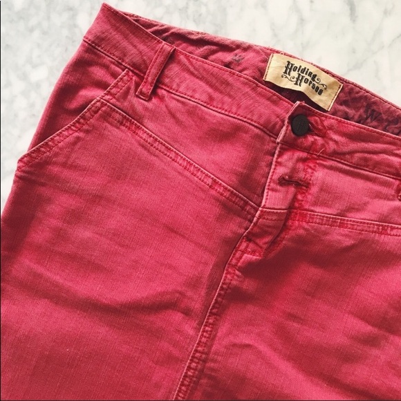 Anthro Holding Horses Red Denim Jean Skirt - Picture 3 of 8